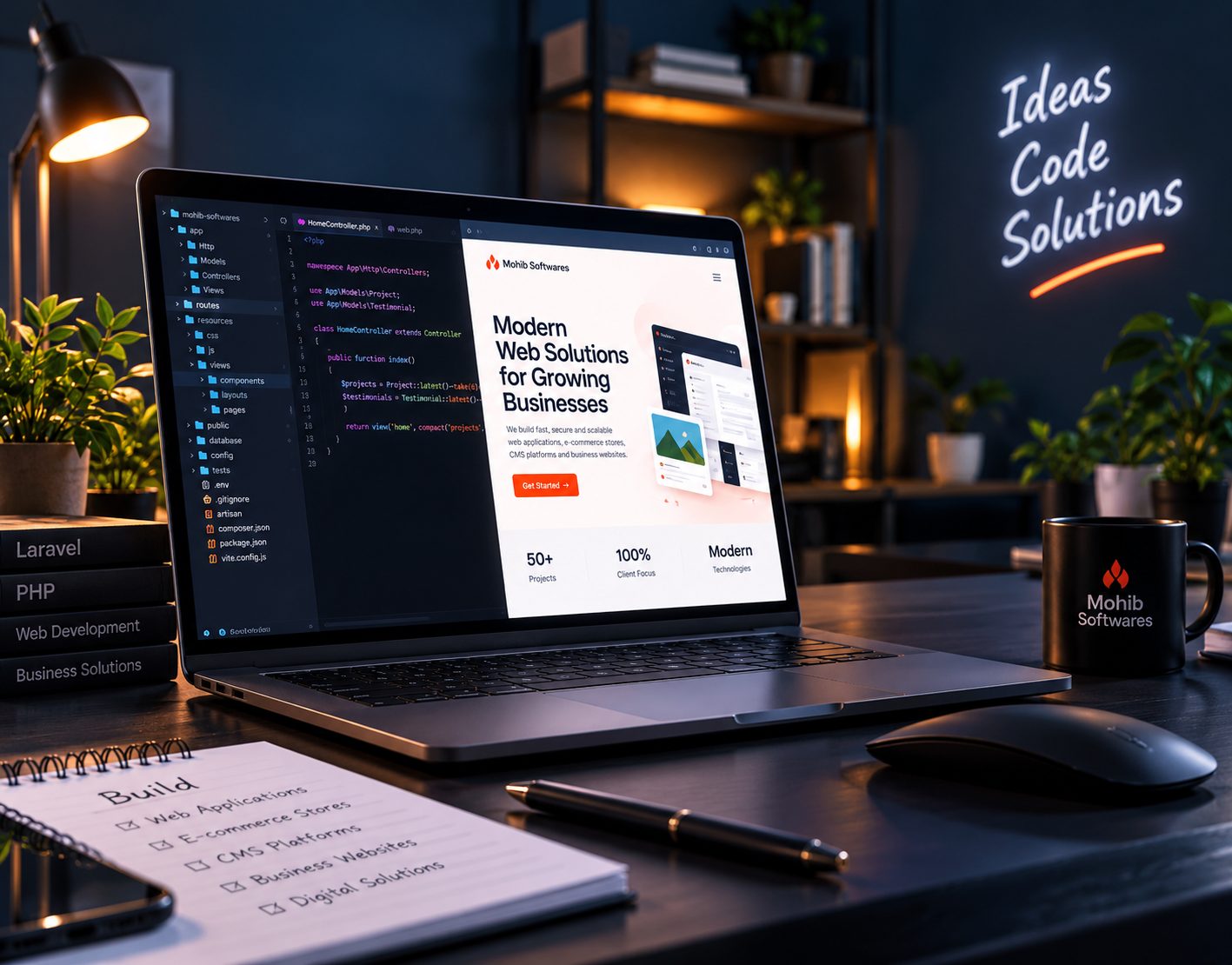 Mohib Softwares web development and digital solutions workspace